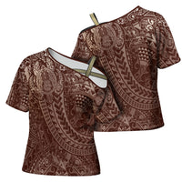 Hawaiian Turtles and Leis Cross Shoulder Shirt Tribal Kakau Pattern Mocha Mousse Color