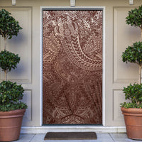 Hawaiian Turtles and Leis Door Cover Tribal Kakau Pattern Mocha Mousse Color