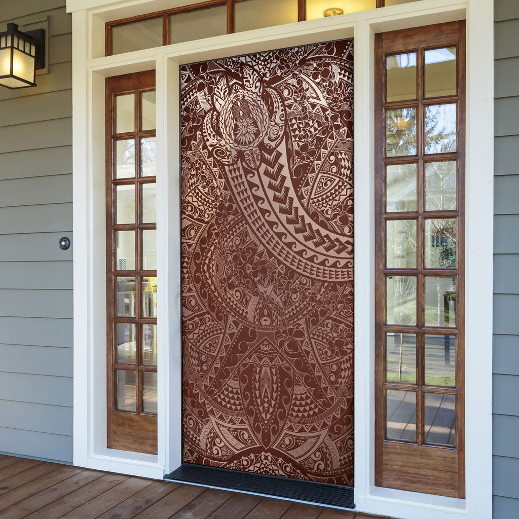 Hawaiian Turtles and Leis Door Cover Tribal Kakau Pattern Mocha Mousse Color