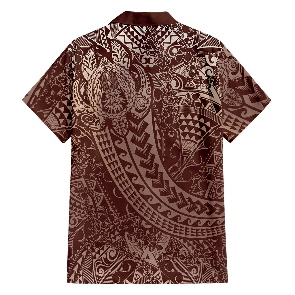 Hawaiian Turtles and Leis Family Matching Long Sleeve Bodycon Dress and Hawaiian Shirt Tribal Kakau Pattern Mocha Mousse Color