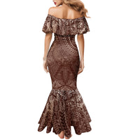 Hawaiian Turtles and Leis Family Matching Mermaid Dress and Hawaiian Shirt Tribal Kakau Pattern Mocha Mousse Color
