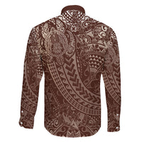 Hawaiian Turtles and Leis Family Matching Off The Shoulder Long Sleeve Dress and Hawaiian Shirt Tribal Kakau Pattern Mocha Mousse Color