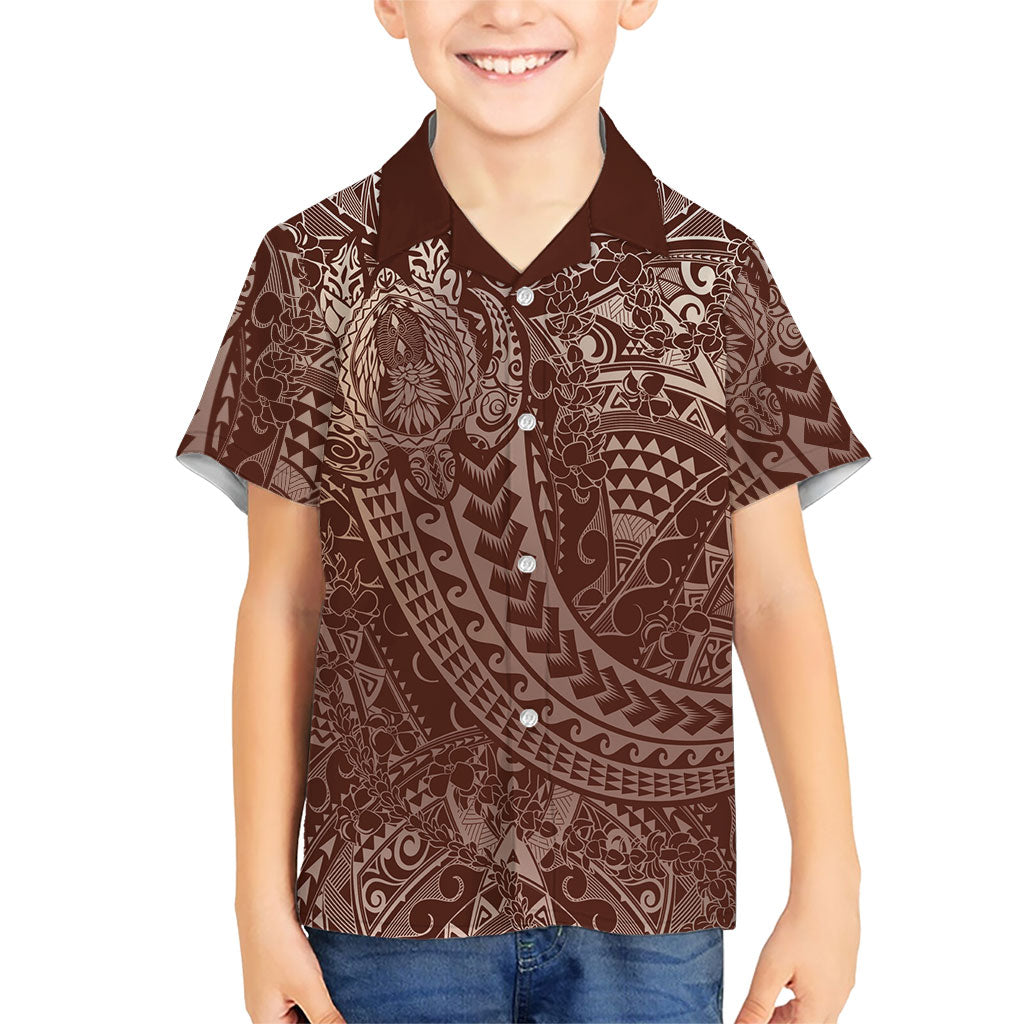 Hawaiian Turtles and Leis Family Matching Puletasi and Hawaiian Shirt Tribal Kakau Pattern Mocha Mousse Color