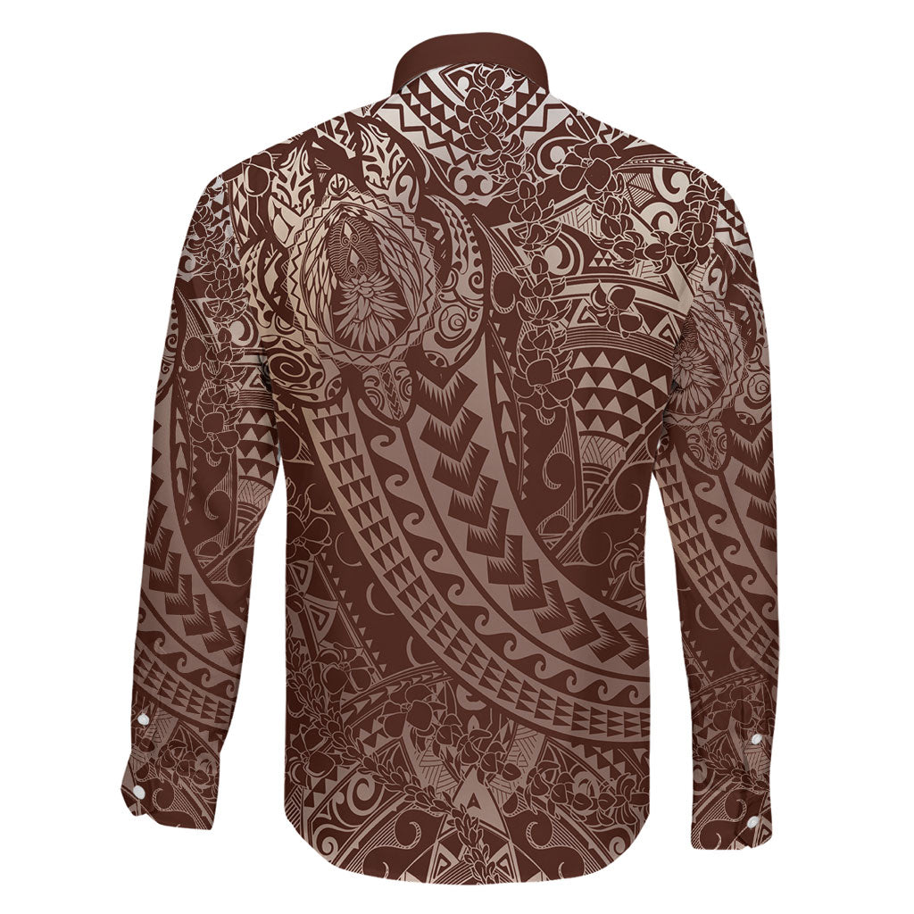 Hawaiian Turtles and Leis Family Matching Short Sleeve Bodycon Dress and Hawaiian Shirt Tribal Kakau Pattern Mocha Mousse Color