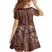 Hawaiian Turtles and Leis Family Matching Summer Maxi Dress and Hawaiian Shirt Tribal Kakau Pattern Mocha Mousse Color