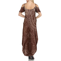 Hawaiian Turtles and Leis Family Matching Summer Maxi Dress and Hawaiian Shirt Tribal Kakau Pattern Mocha Mousse Color