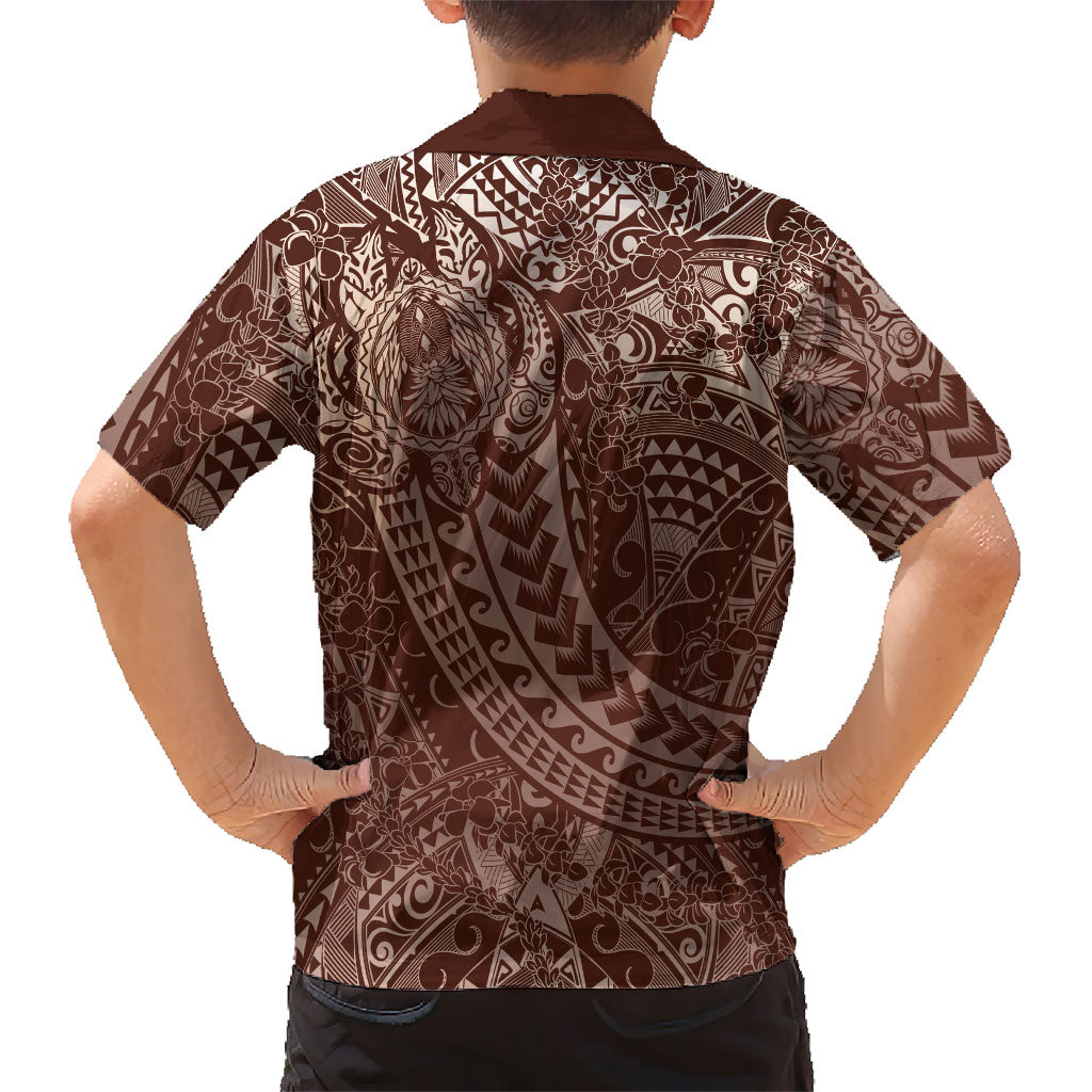 Hawaiian Turtles and Leis Family Matching Tank Maxi Dress and Hawaiian Shirt Tribal Kakau Pattern Mocha Mousse Color
