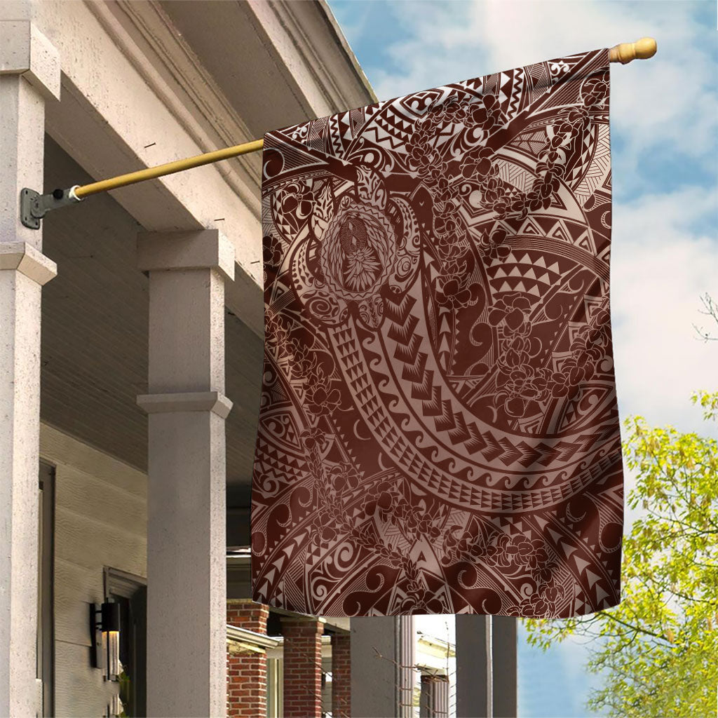 Hawaiian Turtles and Leis Garden Flag Tribal Kakau Pattern Mocha Mousse Color