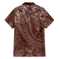 Hawaiian Turtles and Leis Hawaiian Shirt Tribal Kakau Pattern Mocha Mousse Color