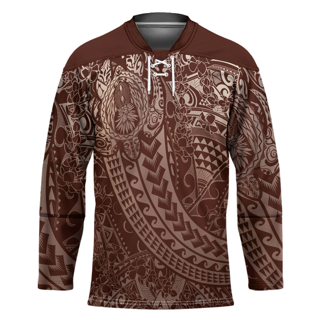 Hawaiian Turtles and Leis Hockey Jersey Tribal Kakau Pattern Mocha Mousse Color