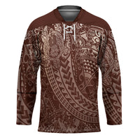 Hawaiian Turtles and Leis Hockey Jersey Tribal Kakau Pattern Mocha Mousse Color