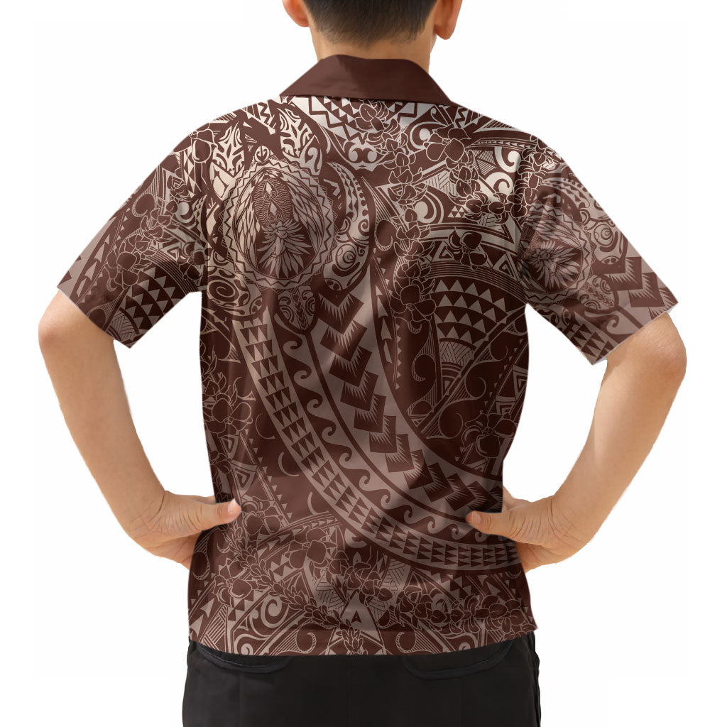 Hawaiian Turtles and Leis Kid Hawaiian Shirt Tribal Kakau Pattern Mocha Mousse Color LT03 - Polynesian Pride