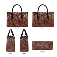 Hawaiian Turtles and Leis Leather Bag Tribal Kakau Pattern Mocha Mousse Color