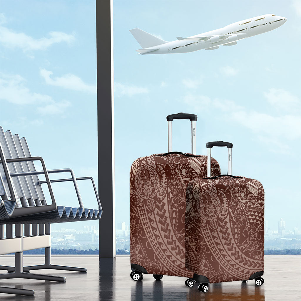 Hawaiian Turtles and Leis Luggage Cover Tribal Kakau Pattern Mocha Mousse Color