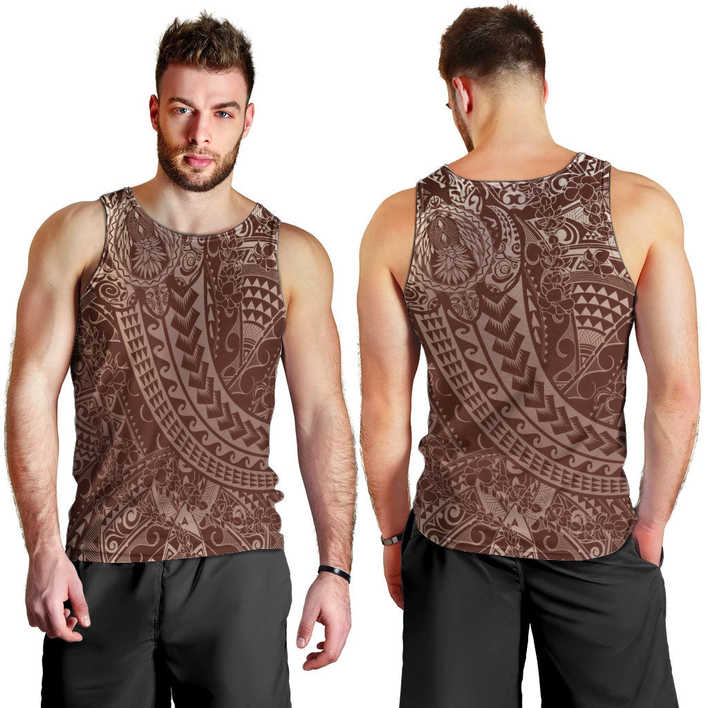 Hawaiian Turtles and Leis Men Tank Top Tribal Kakau Pattern Mocha Mousse Color