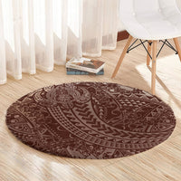 Hawaiian Turtles and Leis Round Carpet Tribal Kakau Pattern Mocha Mousse Color