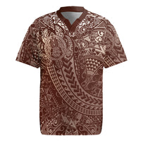 Hawaiian Turtles and Leis Rugby Jersey Tribal Kakau Pattern Mocha Mousse Color