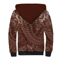 Hawaiian Turtles and Leis Sherpa Hoodie Tribal Kakau Pattern Mocha Mousse Color