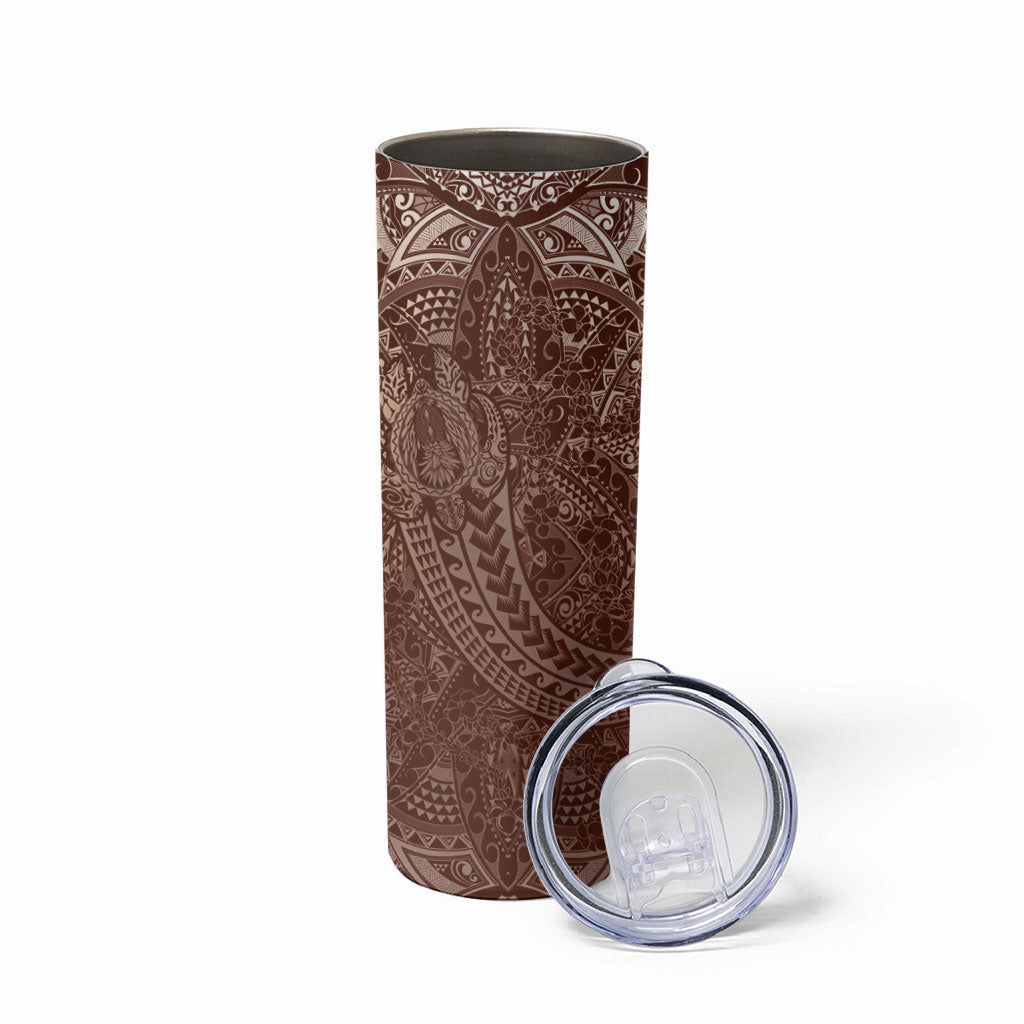 Hawaiian Turtles and Leis Skinny Tumbler Tribal Kakau Pattern Mocha Mousse Color