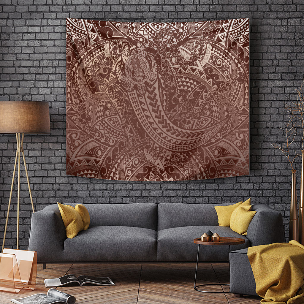 Hawaiian Turtles and Leis Tapestry Tribal Kakau Pattern Mocha Mousse Color LT03 Mocha Mousse - Polynesian Pride