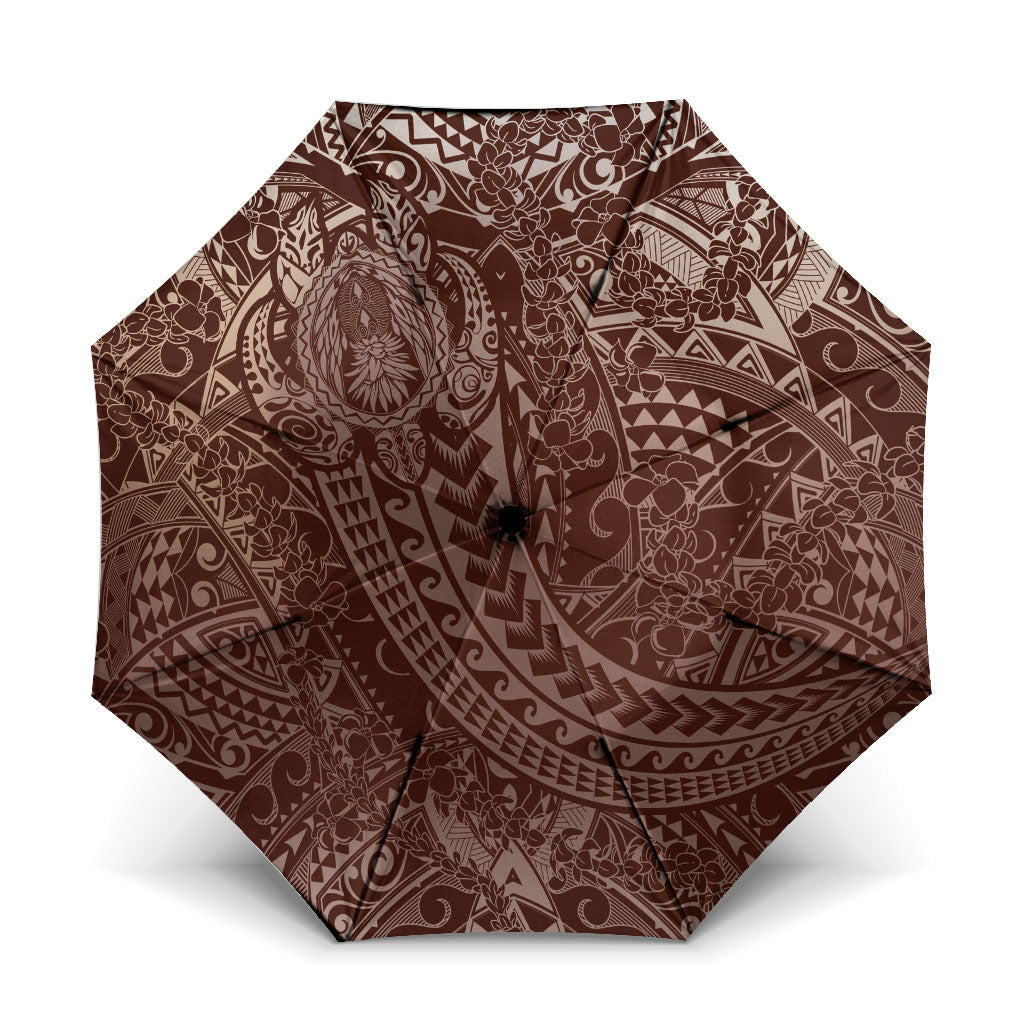 Hawaiian Turtles and Leis Umbrella Tribal Kakau Pattern Mocha Mousse Color