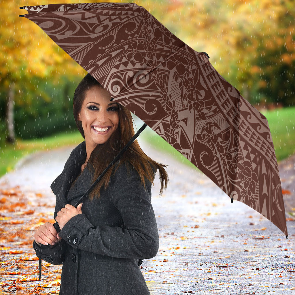 Hawaiian Turtles and Leis Umbrella Tribal Kakau Pattern Mocha Mousse Color