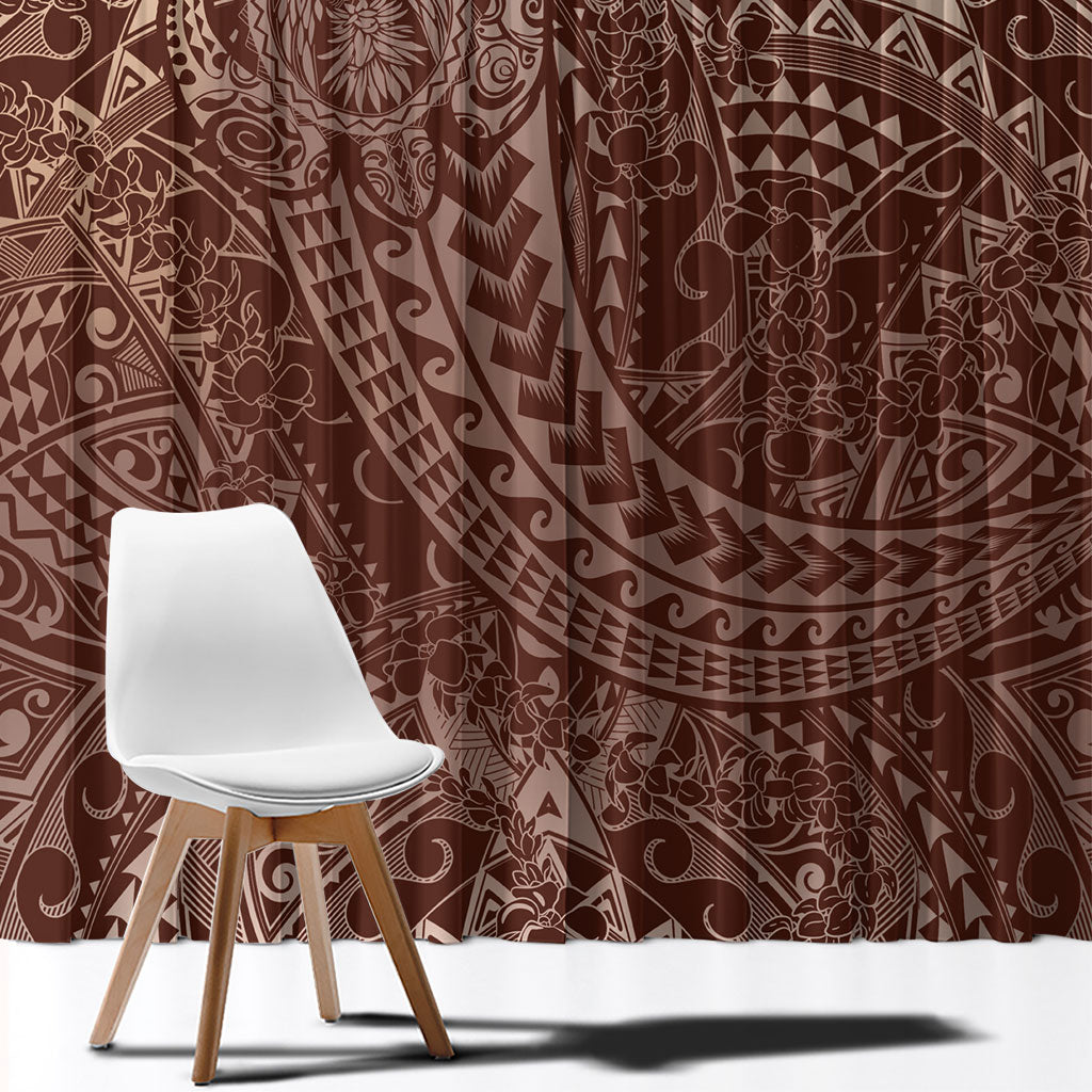 Hawaiian Turtles and Leis Window Curtain Tribal Kakau Pattern Mocha Mousse Color
