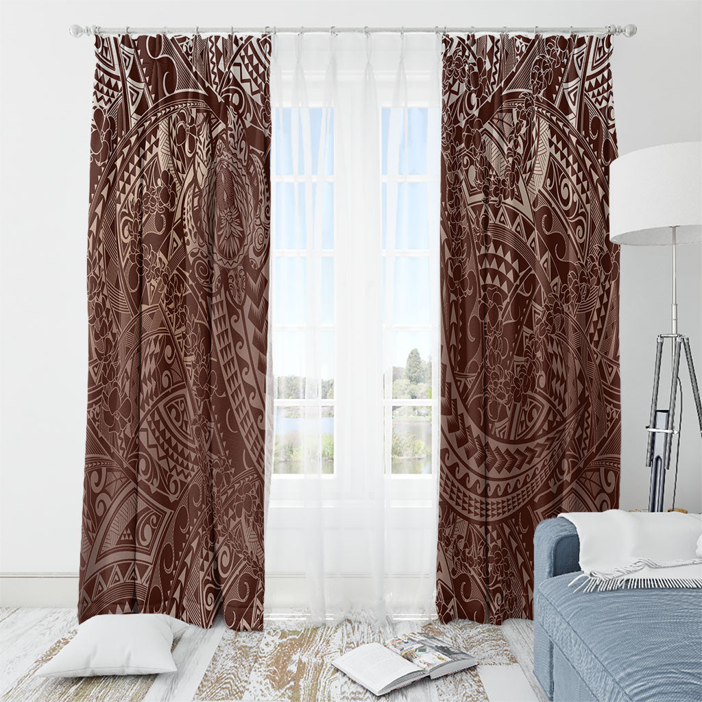 Hawaiian Turtles and Leis Window Curtain Tribal Kakau Pattern Mocha Mousse Color