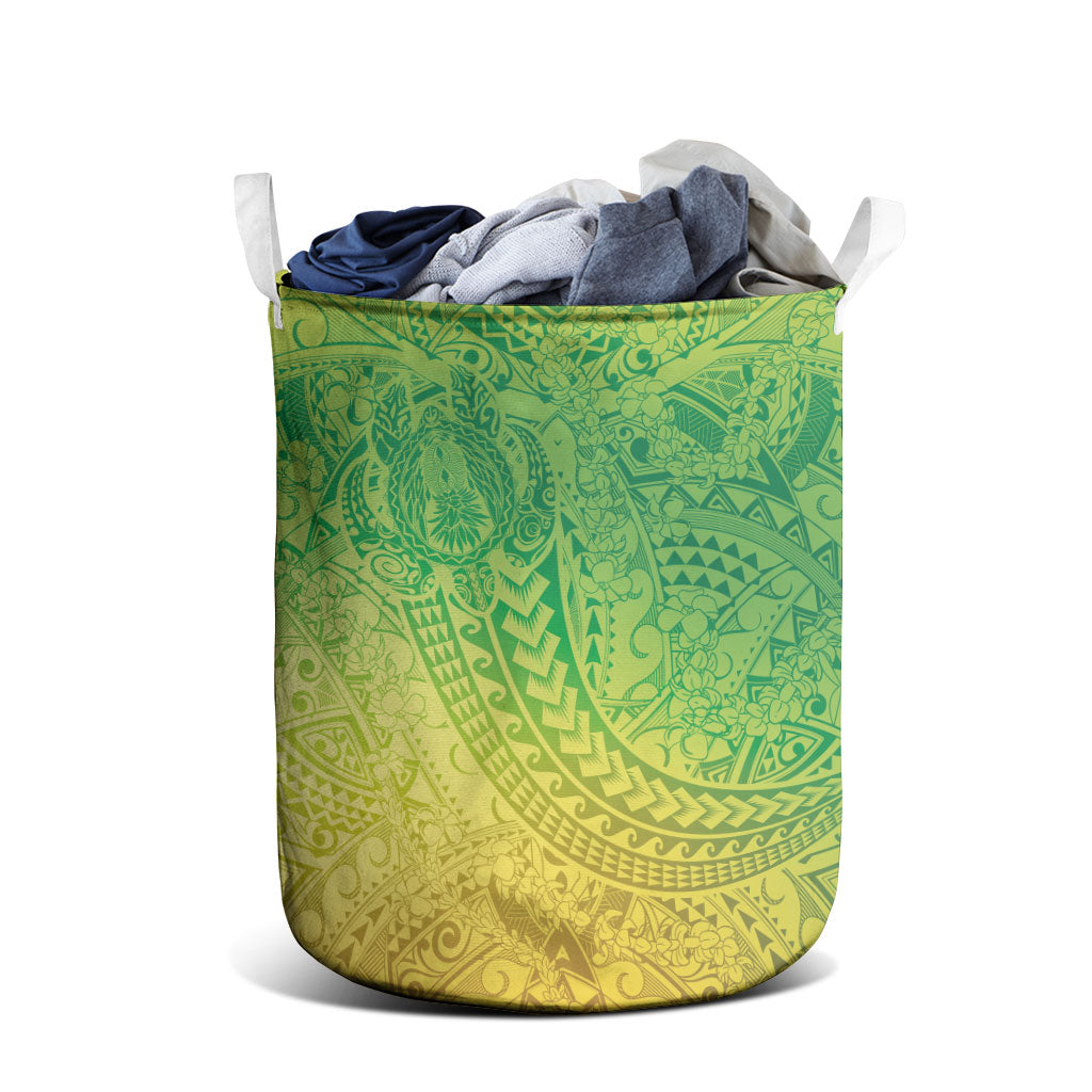 Hawaiian Turtles and Leis Laundry Basket Tribal Kakau Pattern Fresh Summer Vibe