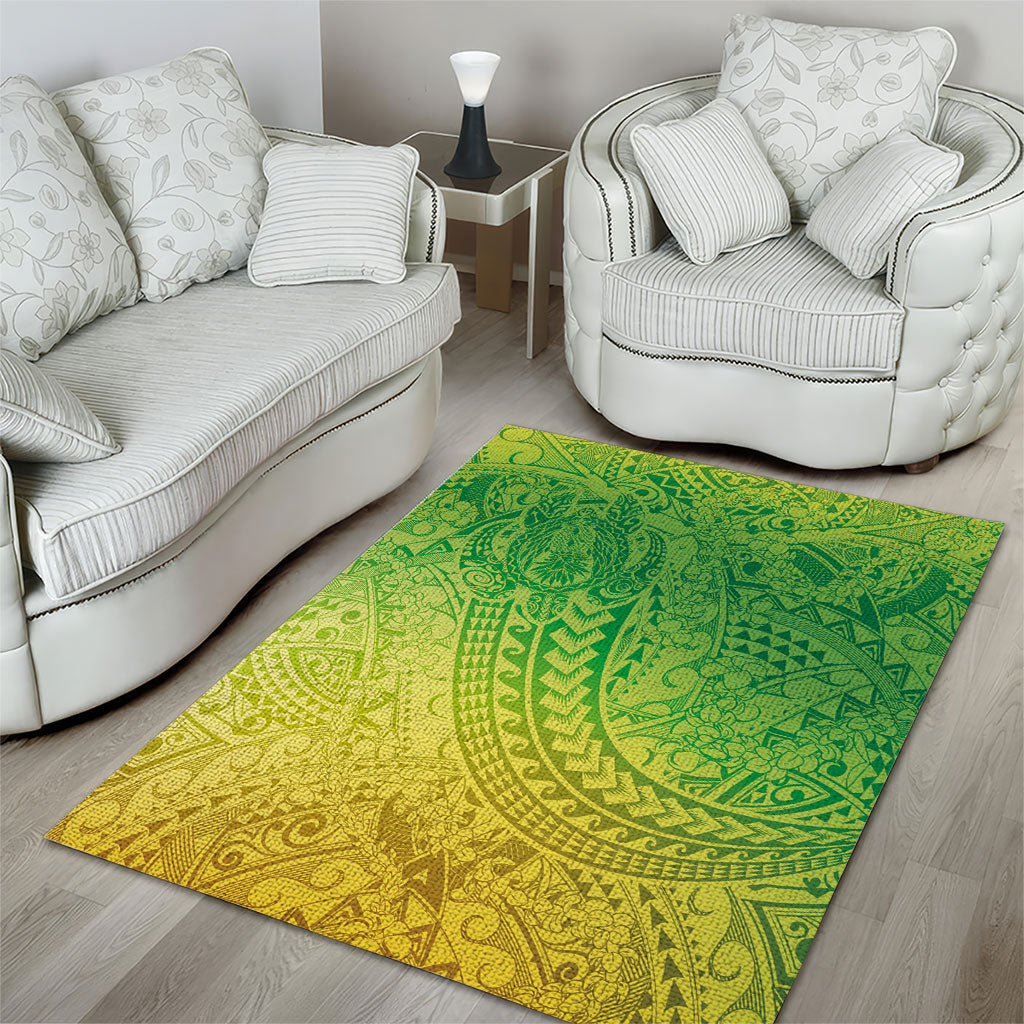 Hawaiian Turtles and Leis Area Rug Tribal Kakau Pattern Fresh Summer Vibe