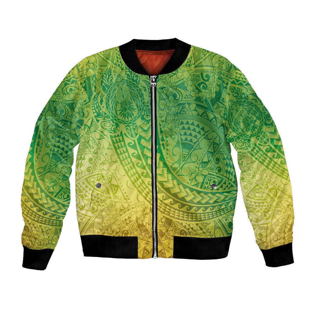 Hawaiian Turtles and Leis Bomber Jacket Tribal Kakau Pattern Fresh Summer Vibe