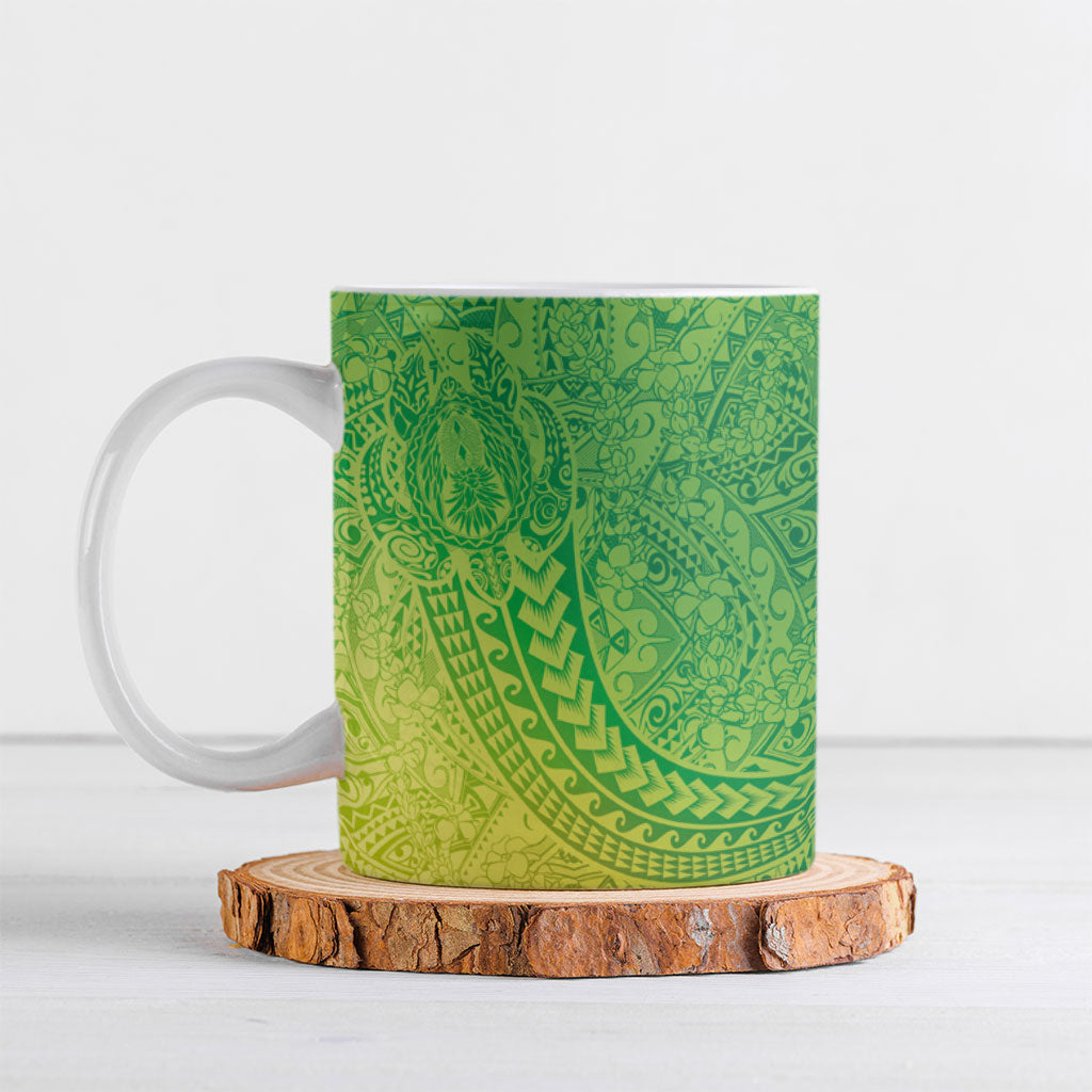 Hawaiian Turtles and Leis Ceramic Mug Tribal Kakau Pattern Fresh Summer Vibe LT03 Green - Polynesian Pride