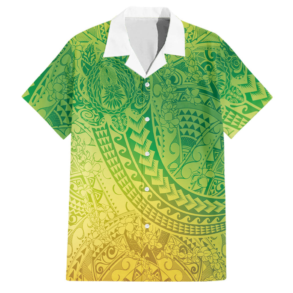 Hawaiian Turtles and Leis Family Matching Off The Shoulder Long Sleeve Dress and Hawaiian Shirt Tribal Kakau Pattern Fresh Summer Vibe