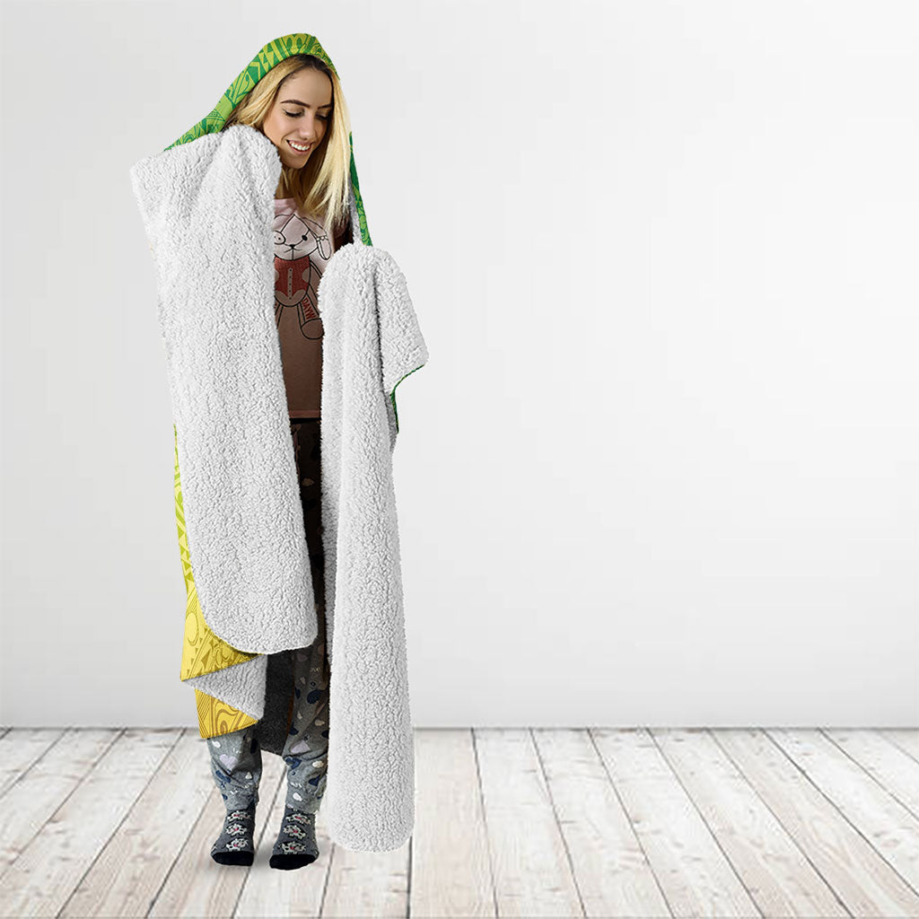 Hawaiian Turtles and Leis Hooded Blanket Tribal Kakau Pattern Fresh Summer Vibe