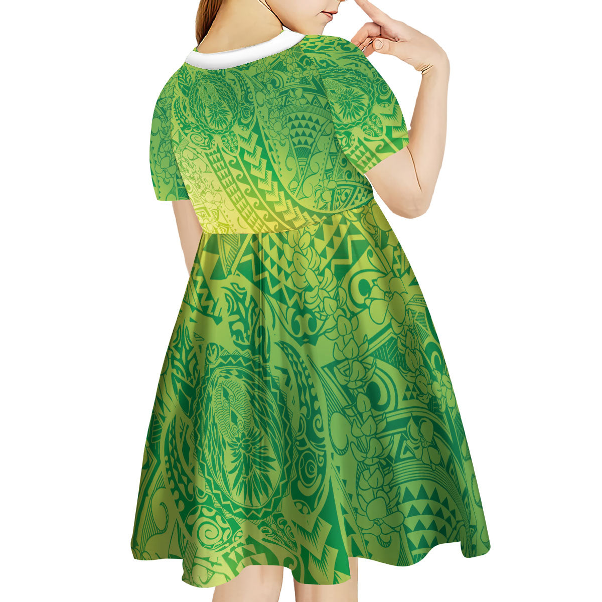 Hawaiian Turtles and Leis Kid Short Sleeve Dress Tribal Kakau Pattern Fresh Summer Vibe