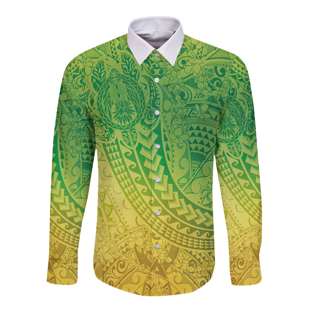 Hawaiian Turtles and Leis Long Sleeve Button Shirt Tribal Kakau Pattern Fresh Summer Vibe