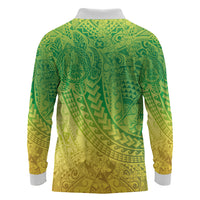 Hawaiian Turtles and Leis Long Sleeve Polo Shirt Tribal Kakau Pattern Fresh Summer Vibe