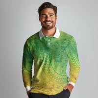 Hawaiian Turtles and Leis Long Sleeve Polo Shirt Tribal Kakau Pattern Fresh Summer Vibe