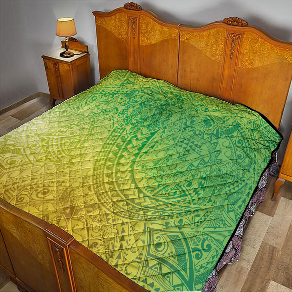 Hawaiian Turtles and Leis Quilt Tribal Kakau Pattern Fresh Summer Vibe