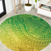 Hawaiian Turtles and Leis Round Carpet Tribal Kakau Pattern Fresh Summer Vibe