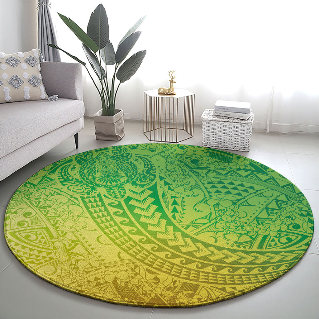 Hawaiian Turtles and Leis Round Carpet Tribal Kakau Pattern Fresh Summer Vibe