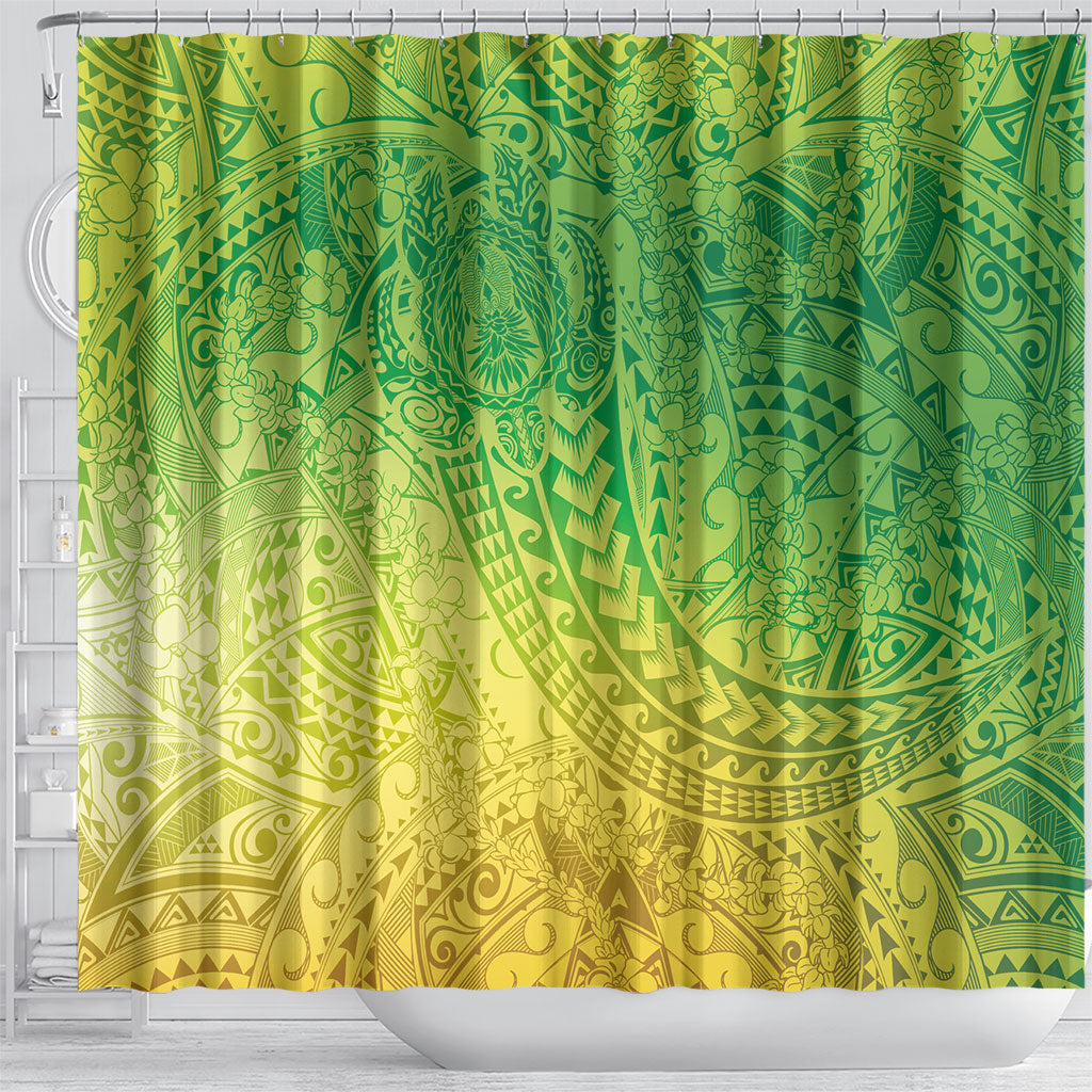 Hawaiian Turtles and Leis Shower Curtain Tribal Kakau Pattern Fresh Summer Vibe