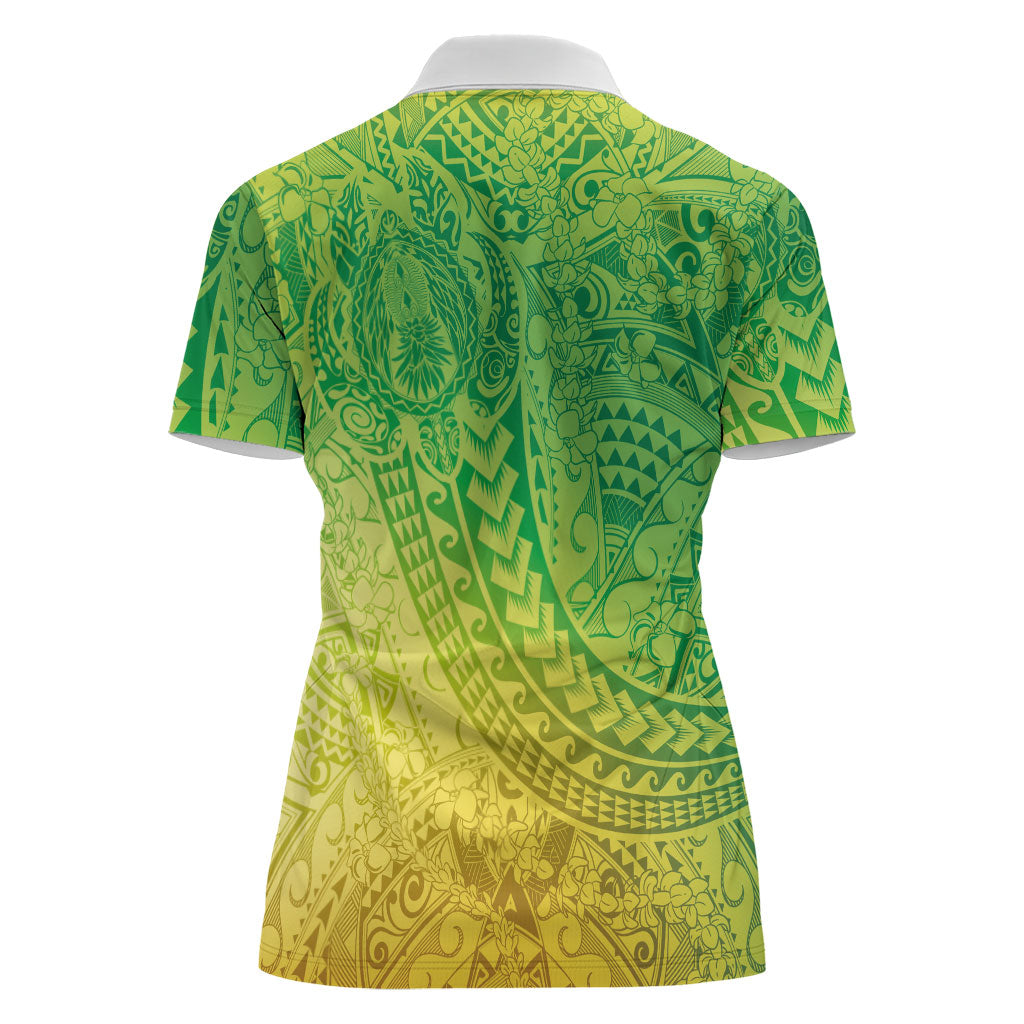Hawaiian Turtles and Leis Women Polo Shirt Tribal Kakau Pattern Fresh Summer Vibe