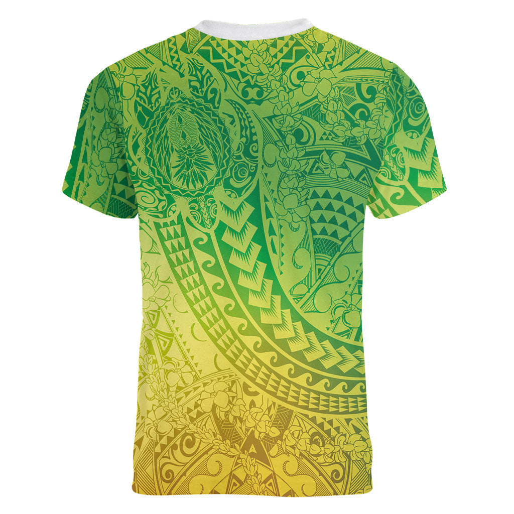Hawaiian Turtles and Leis Women V-Neck T-Shirt Tribal Kakau Pattern Fresh Summer Vibe