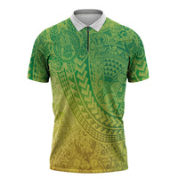 Hawaiian Turtles and Leis Zipper Polo Shirt Tribal Kakau Pattern Fresh Summer Vibe