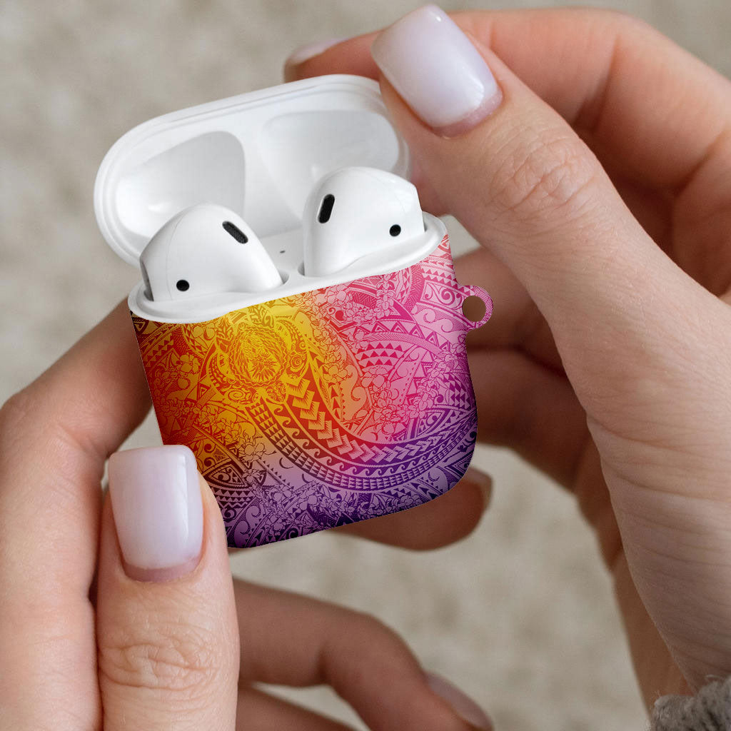 Hawaiian Turtles and Leis AirPods Case Tribal Kakau Pattern Magical Rainbow Sky