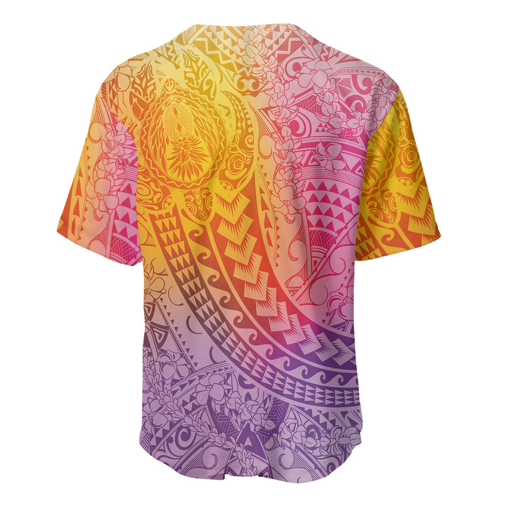 Hawaiian Turtles and Leis Baseball Jersey Tribal Kakau Pattern Magical Rainbow Sky