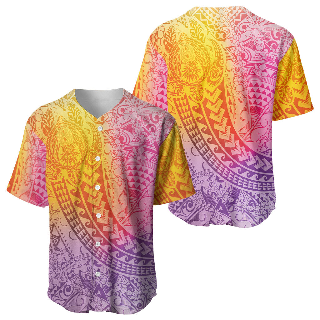Hawaiian Turtles and Leis Baseball Jersey Tribal Kakau Pattern Magical Rainbow Sky
