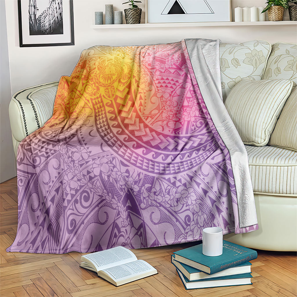 Hawaiian Turtles and Leis Blanket Tribal Kakau Pattern Magical Rainbow Sky