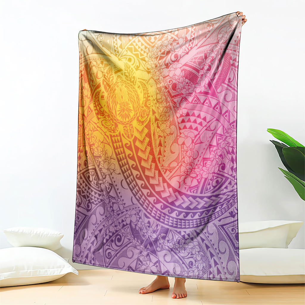 Hawaiian Turtles and Leis Blanket Tribal Kakau Pattern Magical Rainbow Sky
